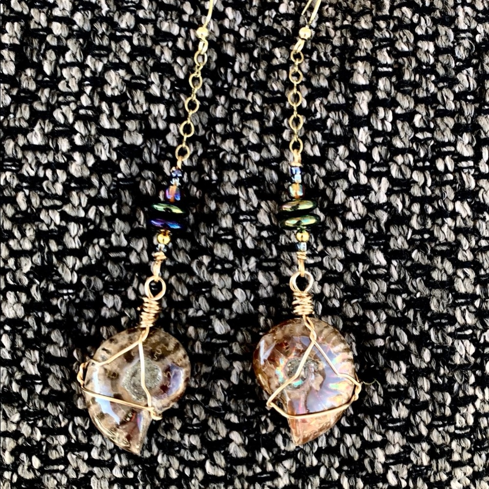 Polished Ammonite Dangle Earrings - Picture 16 of 16